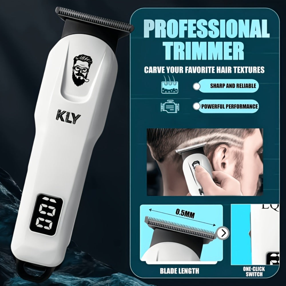 USB Rechargeable Hair Clipper for Men with LCD Display — Professional Large-Capacity Battery Clipper, Reinforced White Design, Home Salon & Travel Essential, Gift for Dad & Son