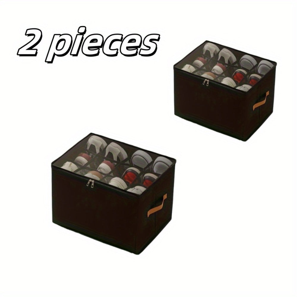 Oxford Fabric Shoe Storage Organizers with Adjustable Dividers and Clear Lids in Two- or Four-Piece Packs