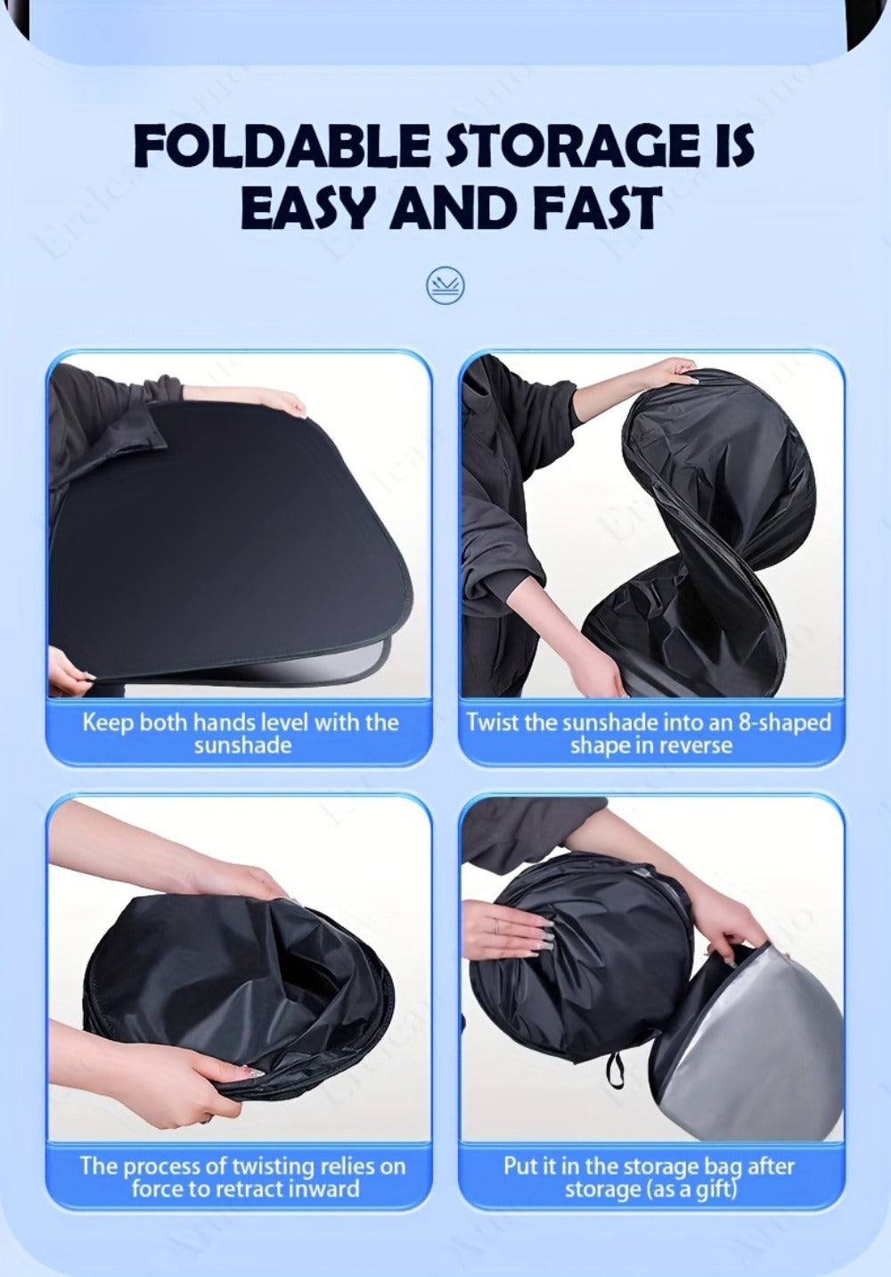 Windshield Sun Shade with Hook & Loop Closure - Foldable Front Window UV Ray Blocker, Dashboard Heat Protector, Universal Fit Car Interior Sun Visor for Cooler Cabin