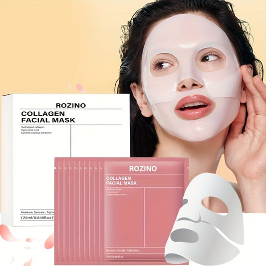 Bio-Collagen Hydrogel Sheet Mask Set 10 Pcs — Korean Beauty Face Mask with Aloe Vera, Intense Hydration, Firming & Brightening for Dewy Glowing Skin, Alcohol-Free Hypoallergenic, 25ml Each