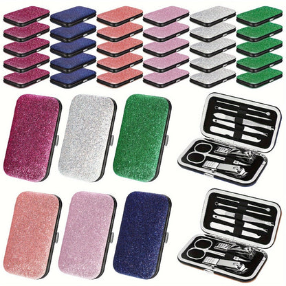Bulk Manicure Gift Set 30 Packs 8-in-1 Stainless Steel Nail Care & Pedicure Tools with Glitter Travel Case – Professional Kit for Women & Men, Wedding Favors, Corporate Gifts, Holiday Party Bulk Gifts