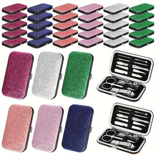 Bulk Manicure Gift Set 30 Packs 8-in-1 Stainless Steel Nail Care & Pedicure Tools with Glitter Travel Case – Professional Kit for Women & Men, Wedding Favors, Corporate Gifts, Holiday Party Bulk Gifts