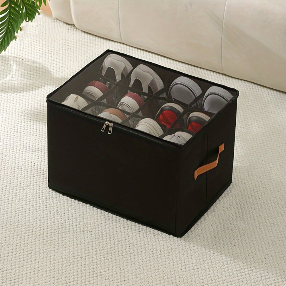Oxford Fabric Shoe Storage Organizers with Adjustable Dividers and Clear Lids in Two- or Four-Piece Packs