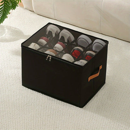 Oxford Fabric Shoe Storage Organizers with Adjustable Dividers and Clear Lids in Two- or Four-Piece Packs