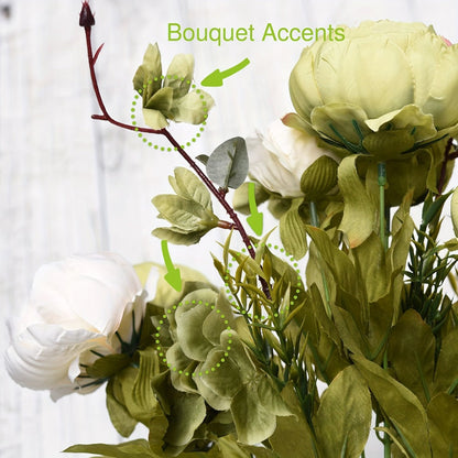 Artificial Flowers Vintage Peony and Hydrangea Bouquet in Beige and Green for Wedding and Home Decor