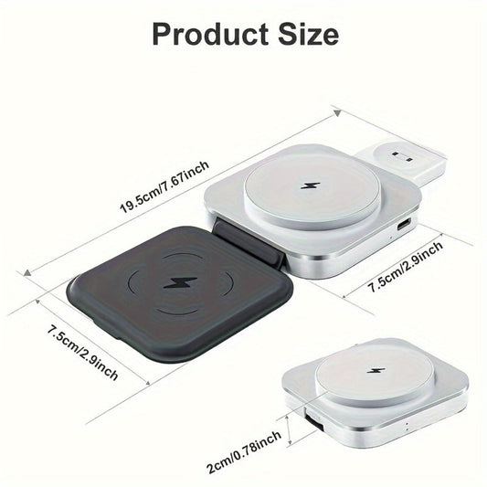 Foldable Travel 3-in-1 Wireless Charging Station 15W – Fast Charge for iPhone 17 16 15 14 13 12 Pro Max Plus, Apple Watch Ultra Series 9 8 7 6 5 4 3 2 1 SE & AirPods 4 3 2 Pro | Portable Black Charger