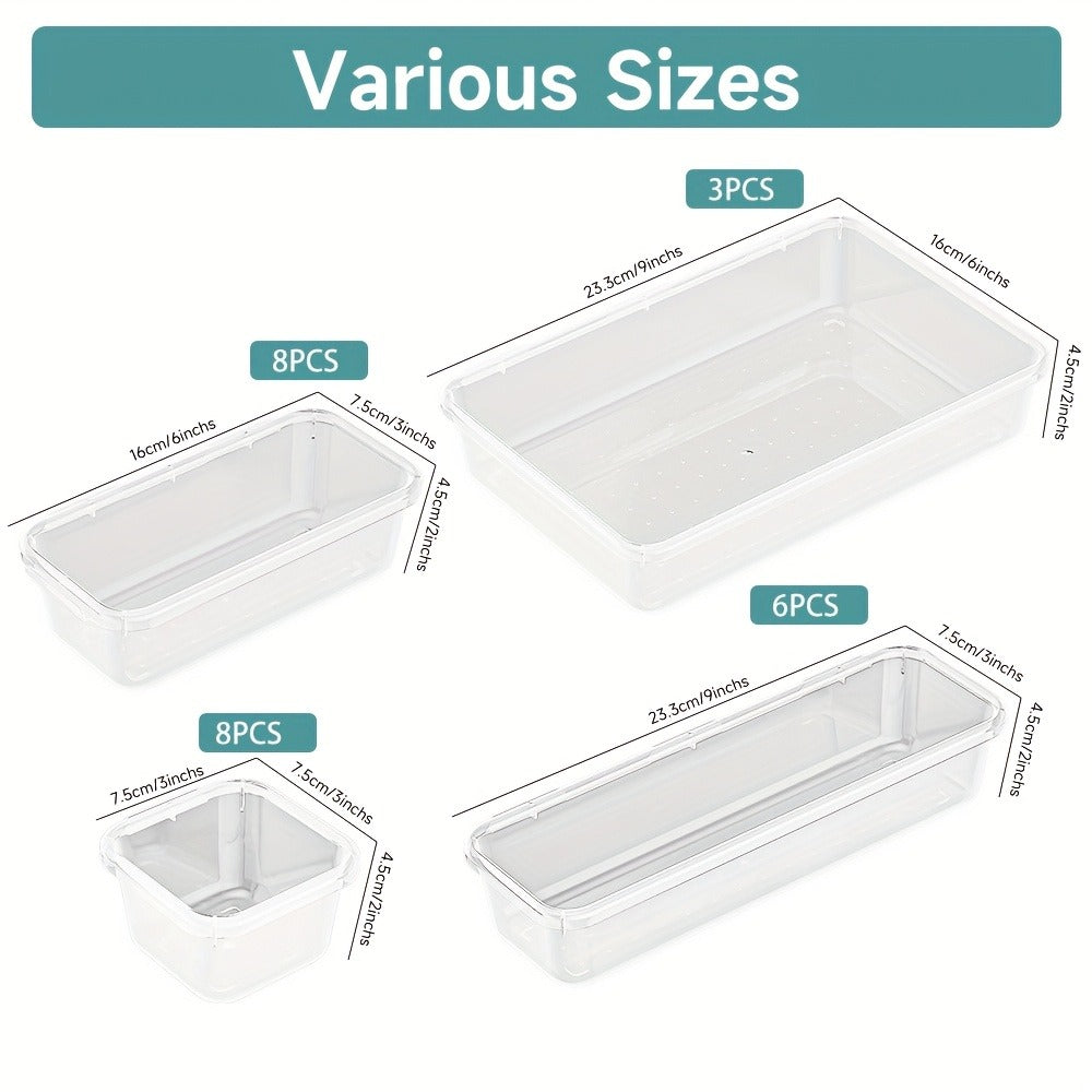 Drawer Storage Organizer Set 25-Piece Transparent PET Boxes for Vanity, Desk and Dresser Use