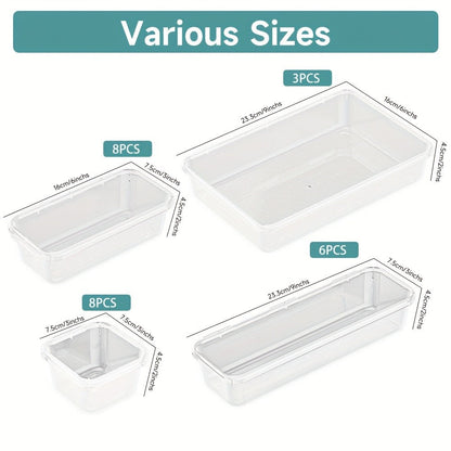 Drawer Storage Organizer Set 25-Piece Transparent PET Boxes for Vanity, Desk and Dresser Use