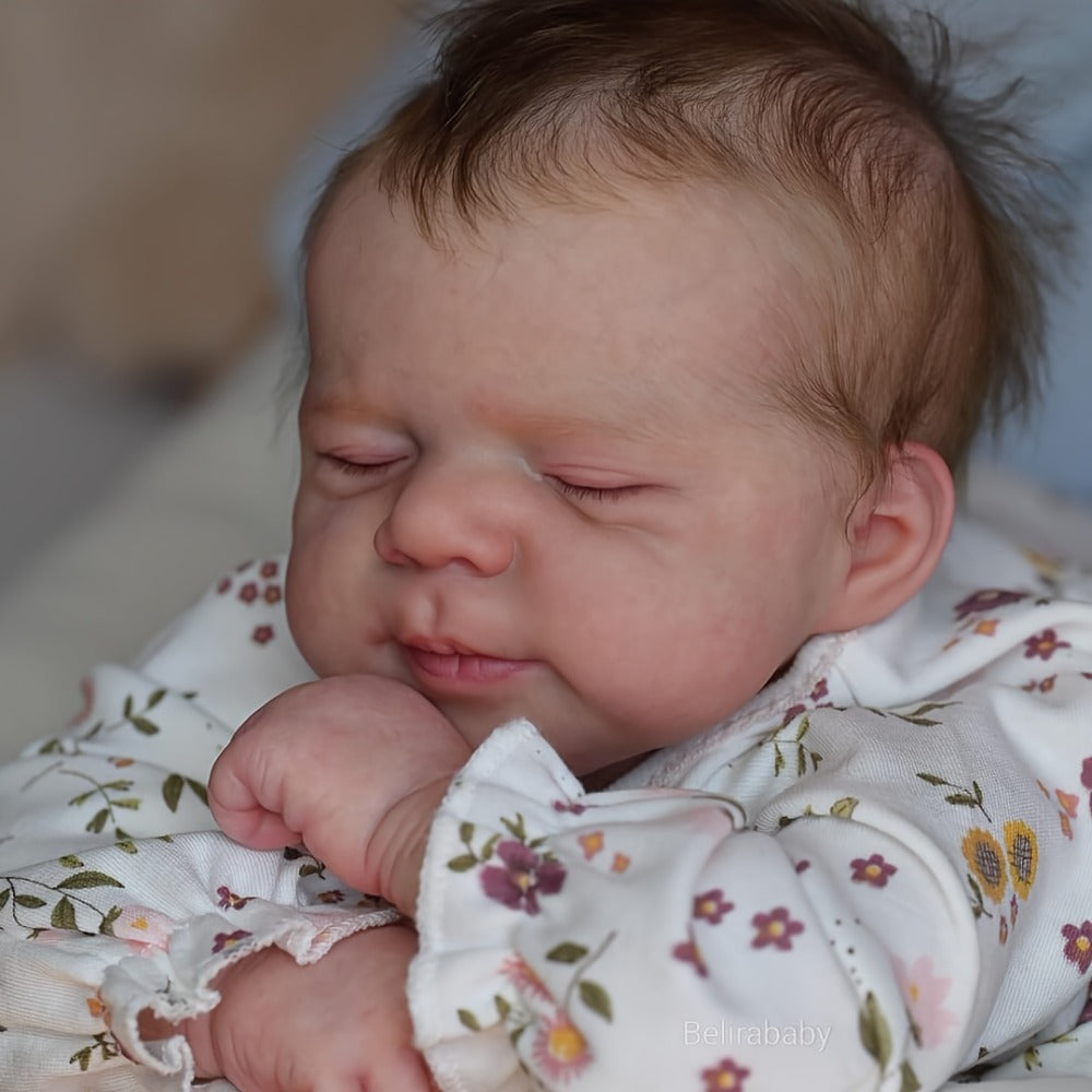 Reborn Doll, 19-Inch Full-Vinyl Sleeping Figure with Hand-Rooted Hair and Floral Outfit Set