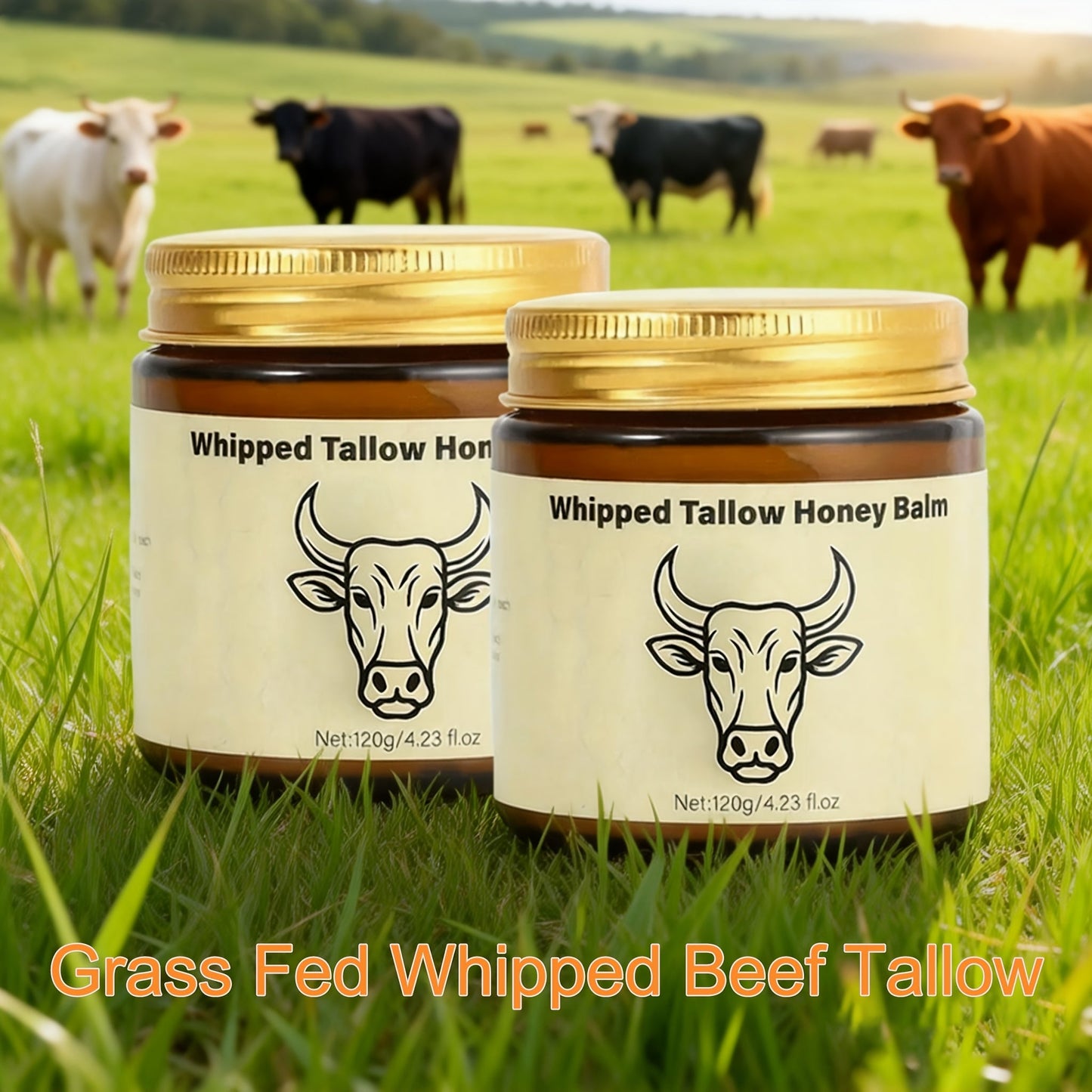 Body Cream 2-Pack Whipped Tallow Honey Balm in 120g Jars for Face, Hands and Everyday Body Care