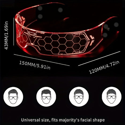 LED Visor Glasses Cyberpunk Futuristic Glow 7 Colors 5 Modes, Luminous Light Up Cosplay Glasses for Halloween Party Dance Concert Rave Nightclub, Unisex Cool Neon Costume Accessory Gift