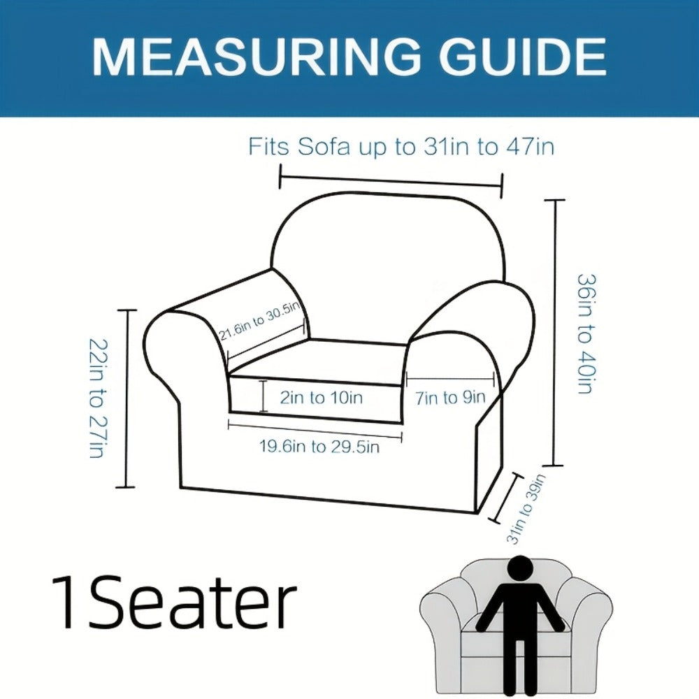 Sofa Cover Grid Jacquard Elastic Full-Cover Slipcover with Anti-Slip Fit for 1 to 3 Seats and XL Sofas