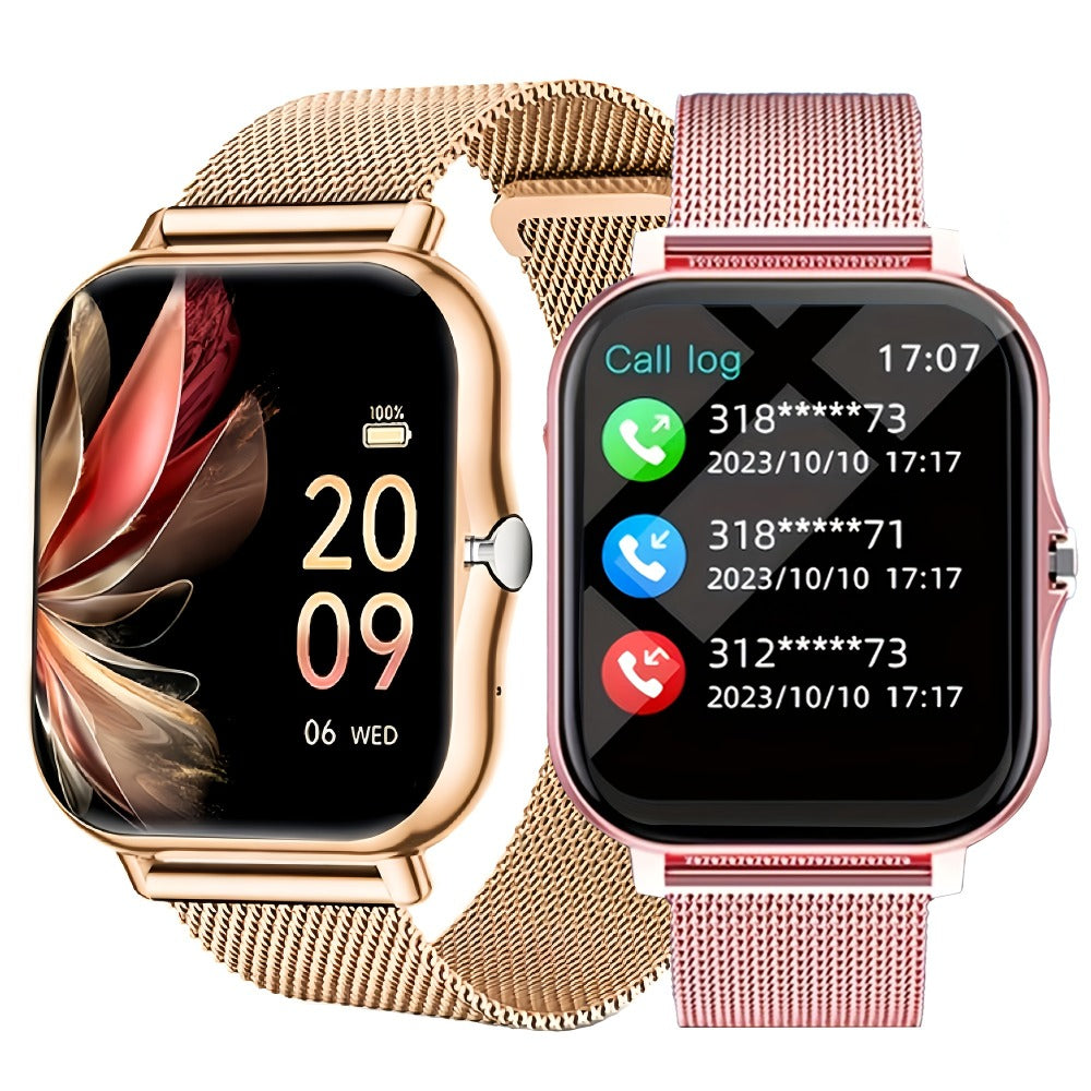 Calling Smartwatch for Men Women Heart Rate Monitor Sleep Tracker Multiple Sport Modes Music Control Weather IP67 Waterproof Magnetic Charging Android iPhone Compatible – Black Pink Silver Gold