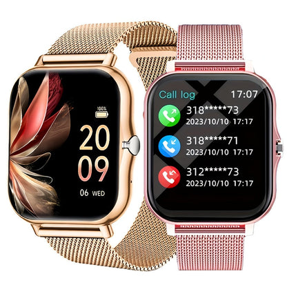 Calling Smartwatch for Men Women Heart Rate Monitor Sleep Tracker Multiple Sport Modes Music Control Weather IP67 Waterproof Magnetic Charging Android iPhone Compatible – Black Pink Silver Gold