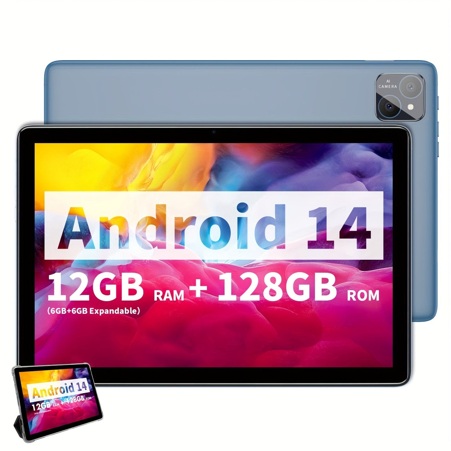 VASOUN 10.1-Inch Android 14 Tablet with 12GB Memory, 128GB Storage, Dual SIM Slots and Protective Case