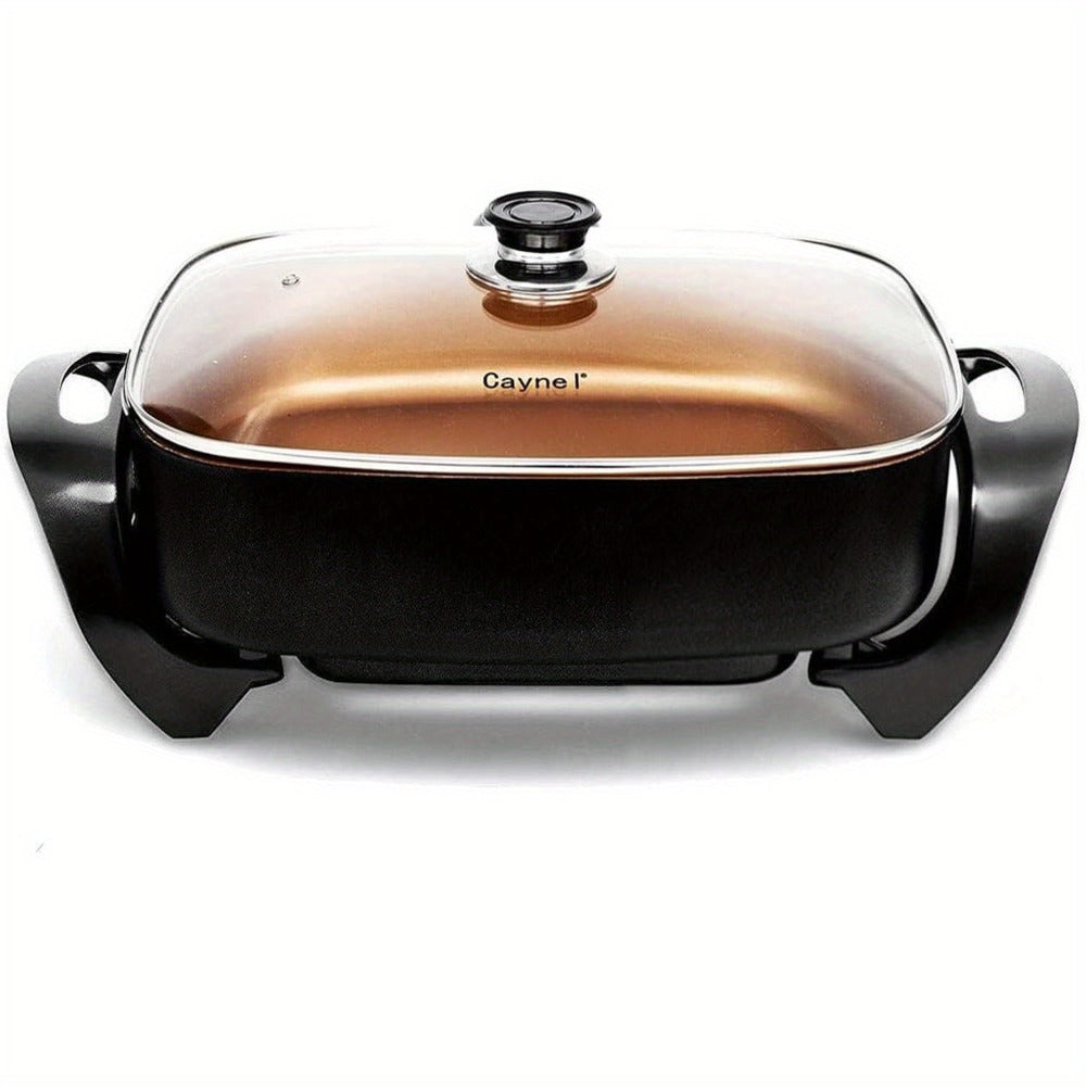 Jumbo Electric Skillet 8-Quart 16x12x3.15 Inch Deep Dish Copper Nonstick with Tempered Glass Vented Lid & Upgraded Thermostat – Large Family Electric Frying Pan for Roasting Frying