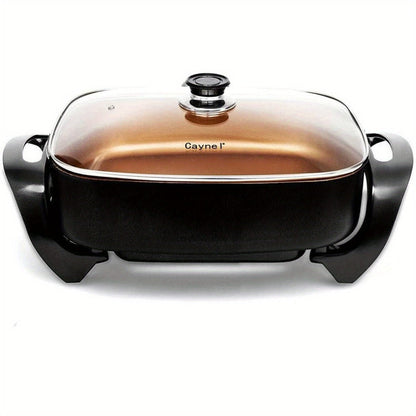 Jumbo Electric Skillet 8-Quart 16x12x3.15 Inch Deep Dish Copper Nonstick with Tempered Glass Vented Lid & Upgraded Thermostat – Large Family Electric Frying Pan for Roasting Frying