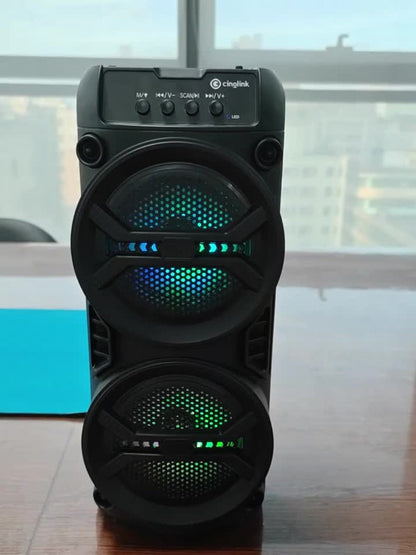Portable Bluetooth Speaker 8000FM with Dual Illuminated Drivers, TWS, FM, USB, AUX and TF Playback