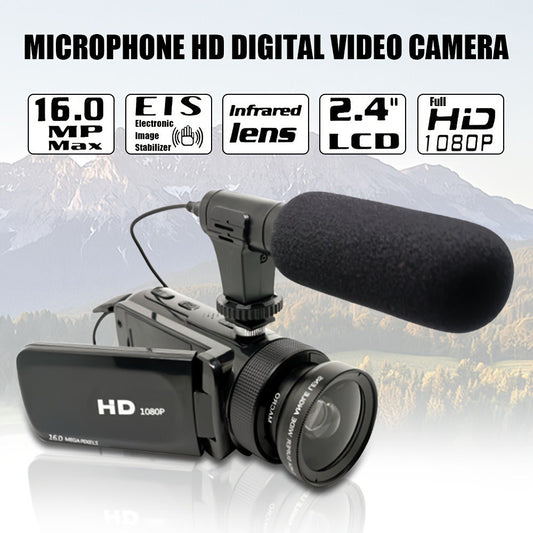 Digital Video Camera HD 1080P with Flip Screen & External Microphone – 16MP 16X Zoom Compact Camcorder for Family, Travel, Vlogging, YouTube & Beginners with 32GB Card
