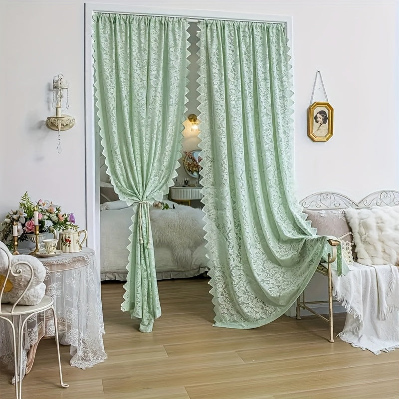 Floral Phoenix-Tail Lace Curtain Panel with Rod-Pocket Header, Three Colors and Four Length Options