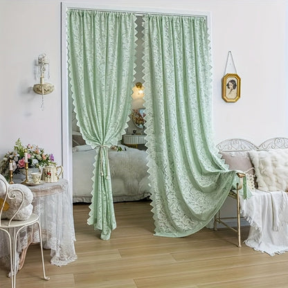 Floral Phoenix-Tail Lace Curtain Panel with Rod-Pocket Header, Three Colors and Four Length Options