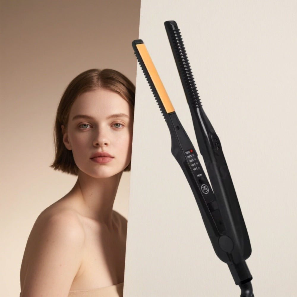 2-in-1 Ceramic Flat Iron Hair Straightener Curling Iron Adjustable Temperature Portable Mini Styling Tool for Short Hair Beard Women Men Travel Daily Use Gift Black