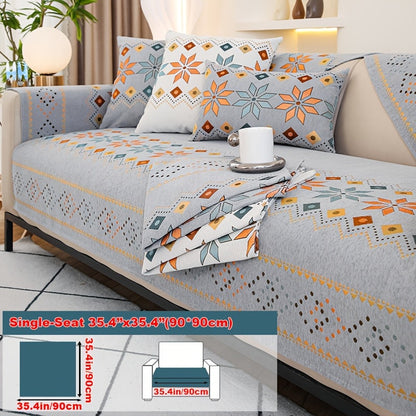 Sofa Cover Bohemian Chenille Jacquard Knit Sections with Anti-Slip Feature for Seat, Armrest or Backrest