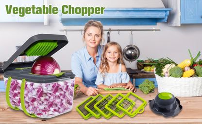 Green 25-in-1 Vegetable Chopper Set with Catch Container, Hand Guard and Interchangeable Cutting Inserts