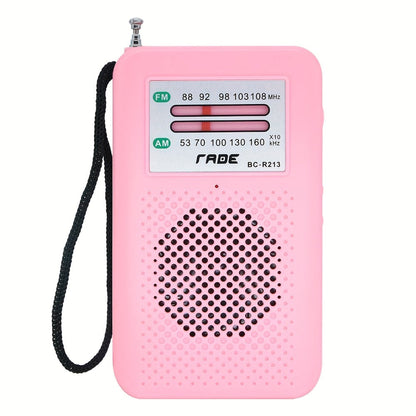 Pocket AM/FM Radio with Manual Tuner, Telescopic Antenna, Wrist Strap and Pink or Black Case