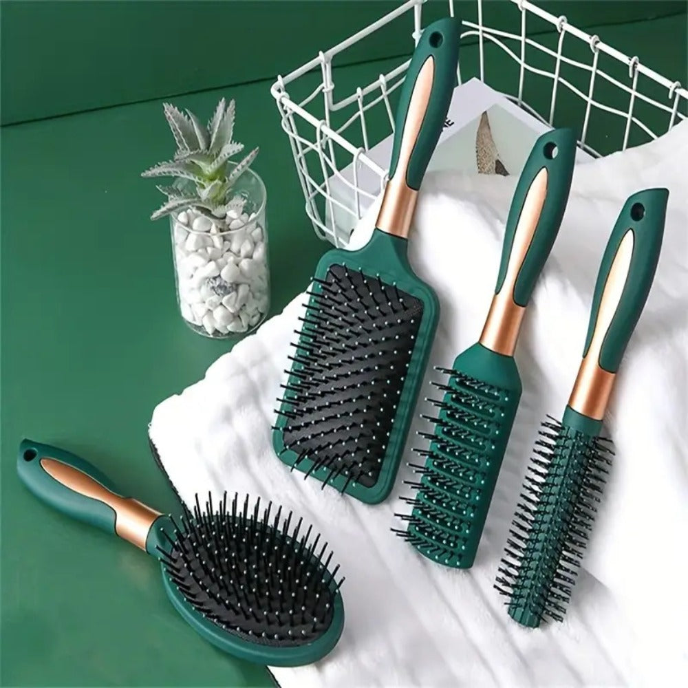 Hair Accessories Five-Piece Green Brush and Comb Set with Cushion Brush, Pick and Styling Tools