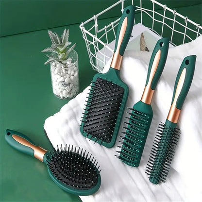 Hair Accessories Five-Piece Green Brush and Comb Set with Cushion Brush, Pick and Styling Tools