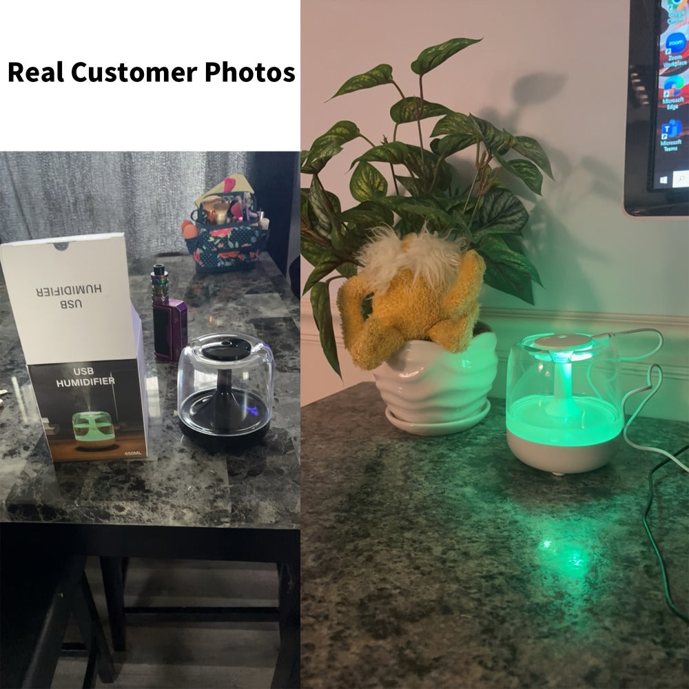 USB Humidifier with 7-Color Night Light – Silent 26dB Double Mist Visible Water Tank 24-Hour Runtime for Bedroom Living Room Office Desktop Home Decor Gift