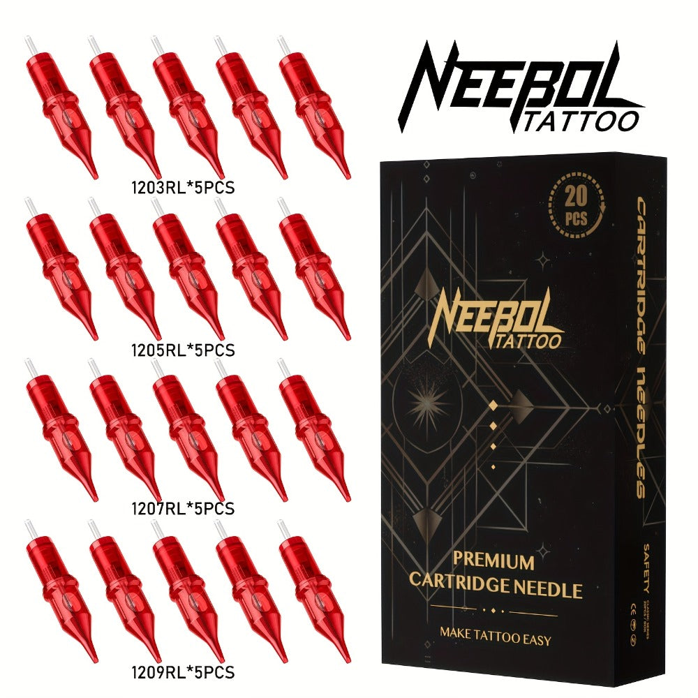Tattoo Cartridge Needles with Neebol Label, 20 or 50-Piece #10 #12 Round Liner and RM Choices