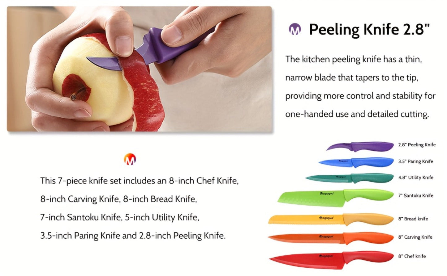 Kitchen Knife Set 14-Piece Rainbow Stainless Steel with Seven Knives and Seven Matching Blade Guards