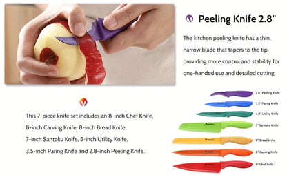 Kitchen Knife Set 14-Piece Rainbow Stainless Steel with Seven Knives and Seven Matching Blade Guards
