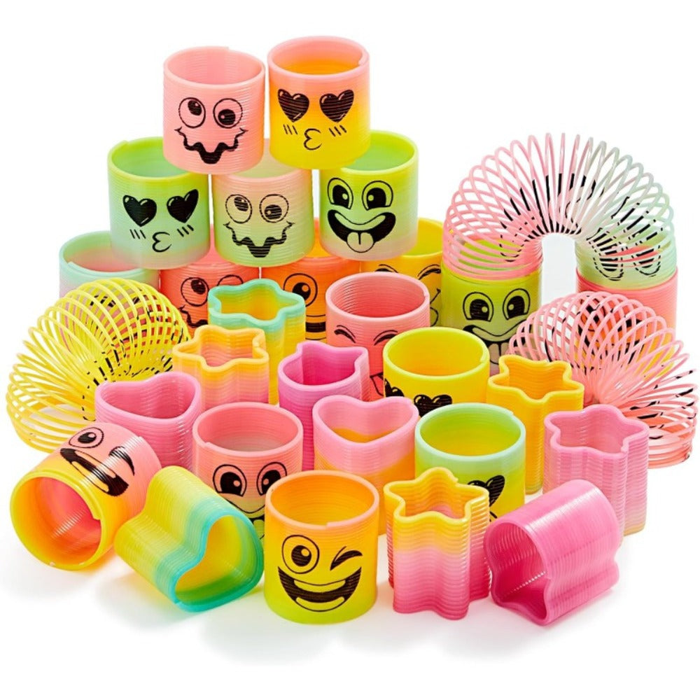 Rainbow Mini Spring Coil Party Favors 60pcs Bulk – Fidget Stress Toys for Kids, Goodie Bag Stuffers, Carnival Prizes, Birthday Party Supplies, Non-Toxic Plastic Coil Springs