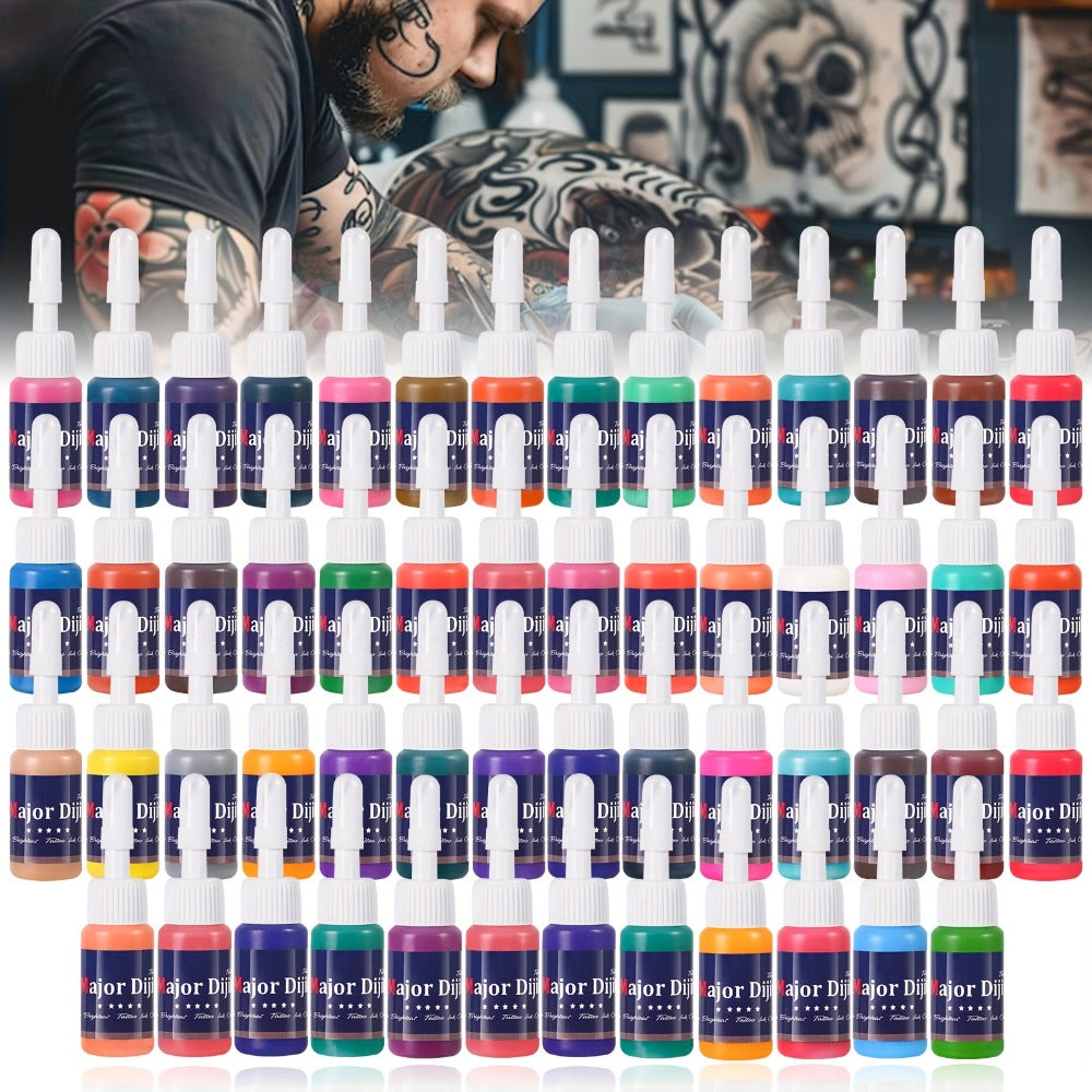 54 Color Tattoo Ink Set Professional - Complete Permanent Tattoo Ink Kit Full Spectrum Vibrant Pigments, Long-Lasting Fade-Resistant Formula, for Rotary Coil & Pen Tattoo Machine, Artists & Beginners