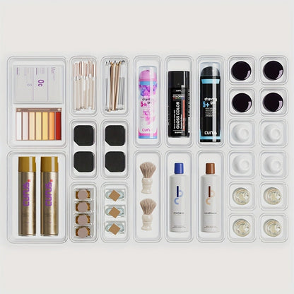 Drawer Storage Organizer Set 25-Piece Transparent PET Boxes for Vanity, Desk and Dresser Use