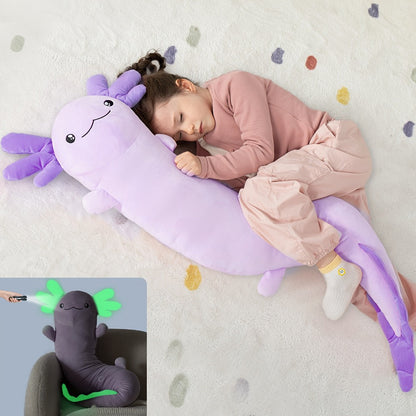 Large Axolotl Plush Body Pillow XL 48in Glow in the Dark Stuffed Animal Toy Soft Cuddly Axolotl Plushie for Kids Adults Birthday Christmas Valentine Gift (Purple, 122cm/48in)