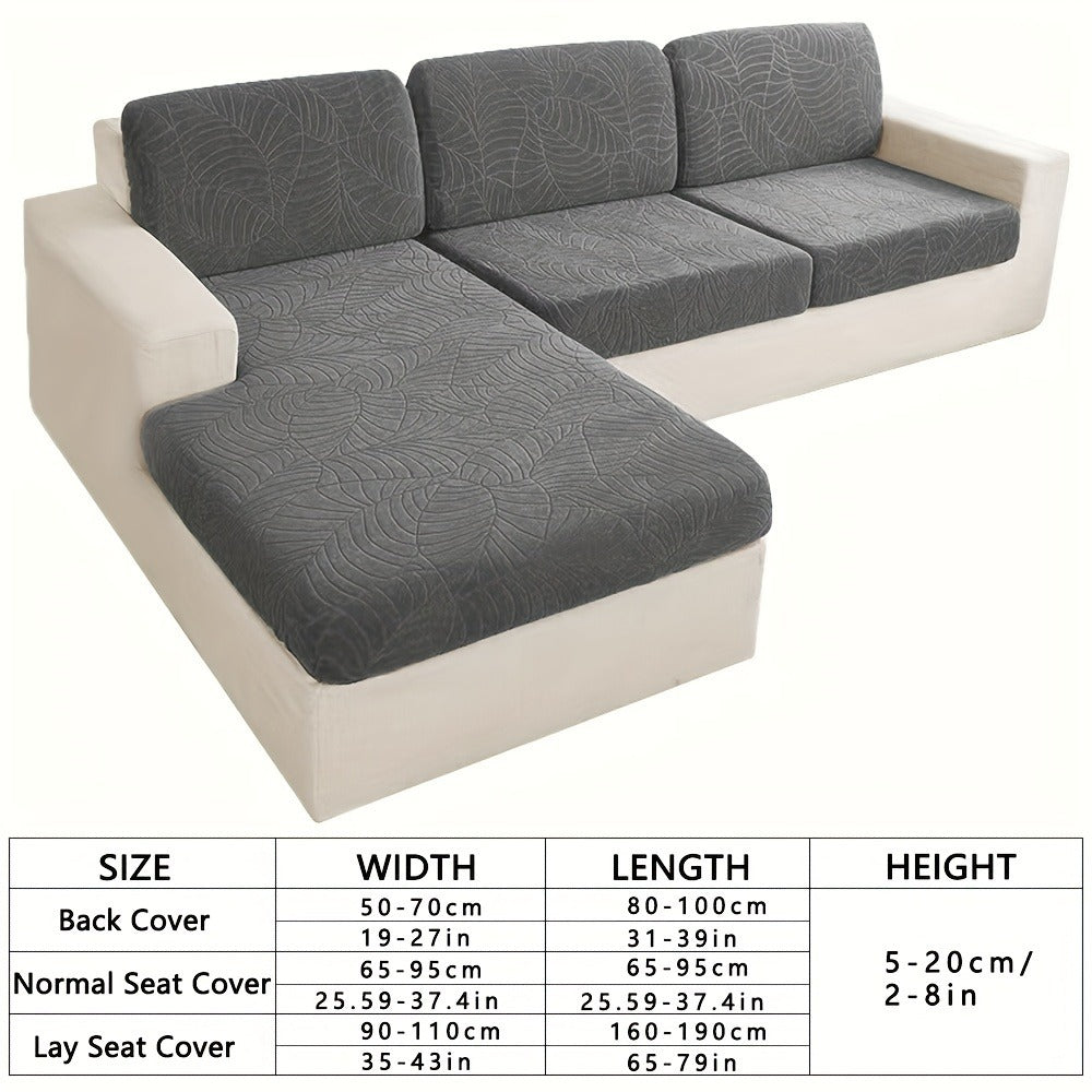 Sofa Cover Set, Six-Piece Leaf Jacquard Stretch Slipcover with Elastic-Band Edges in Eight Colors