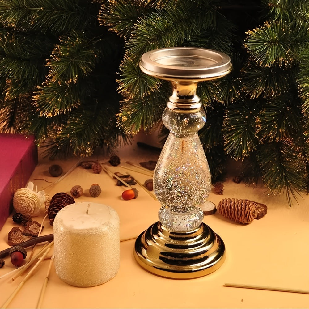Candle Holder LED Swirl Globe Pedestal with Acrylic Water Chamber, Top Candle Tray and Silver, Gold or Santa Options