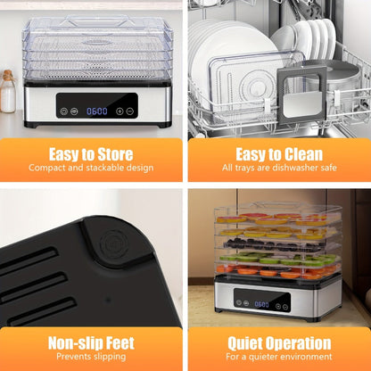 Five-Tray Digital Food Dehydrator with 420W Heating, 48-Hour Timer and 95–160°F Temperature Range