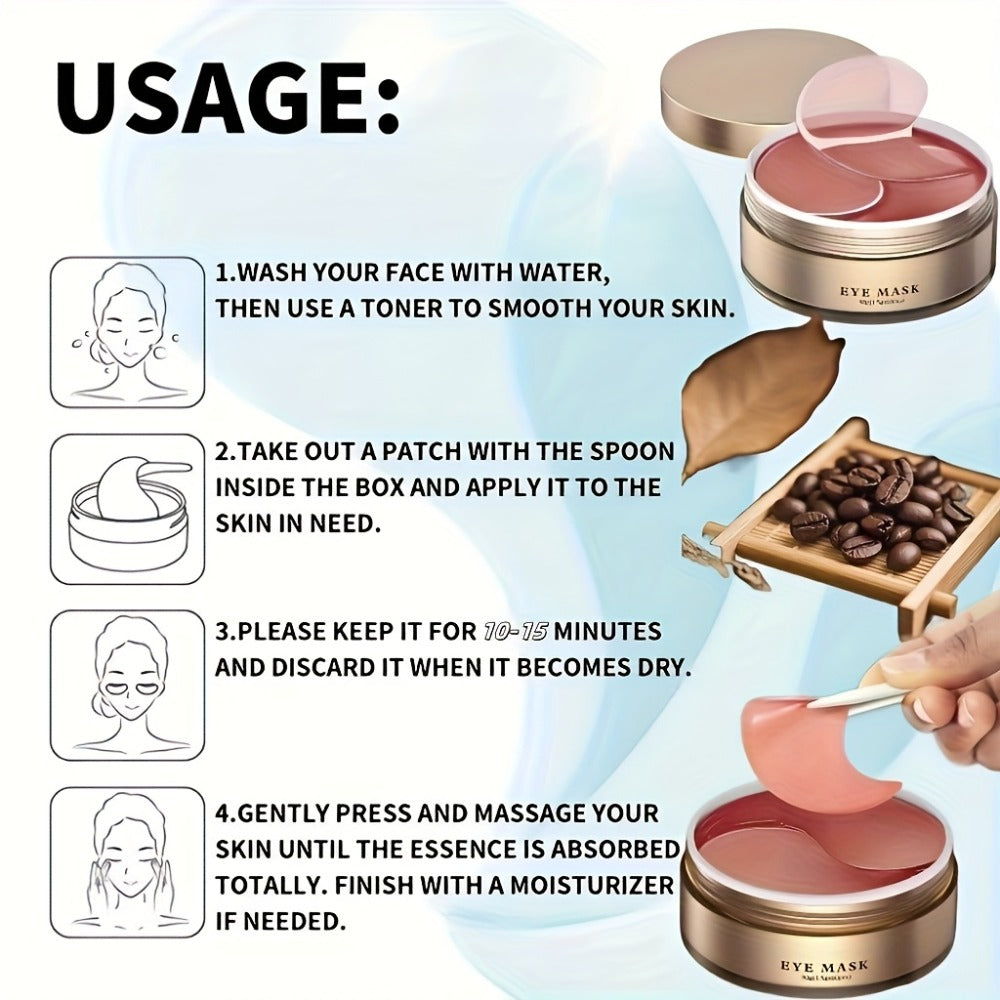 Caffeine Under Eye Patches 60pcs Depuffing Dark Circle Reducer with Hyaluronic Acid Collagen Glycerin Deep Hydrating Moisturizing Eye Mask Hypoallergenic All Skin Types Men Women Gift
