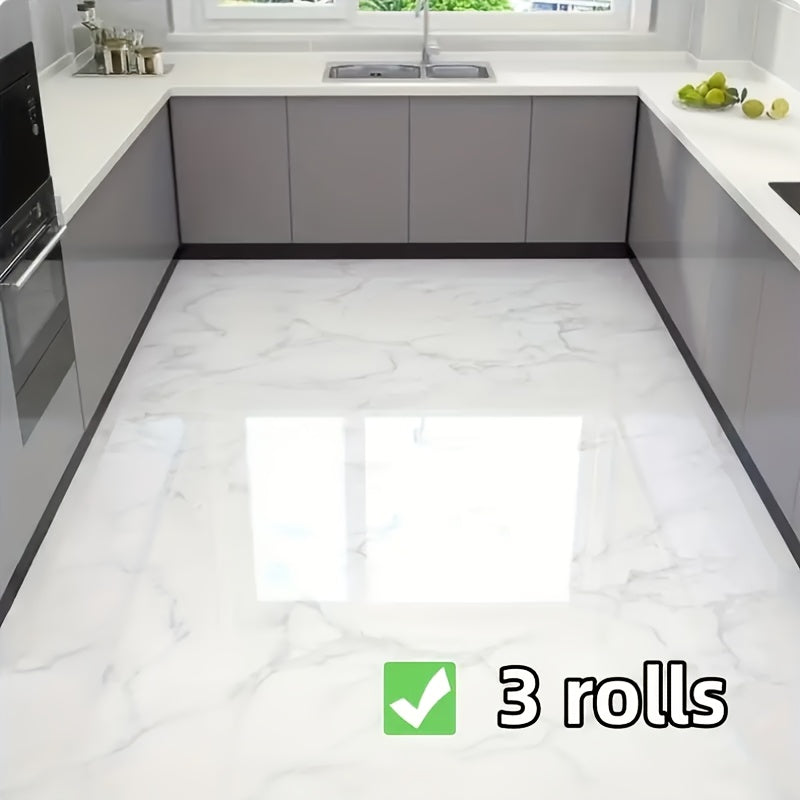 Self-Adhesive Marble Vinyl Floor Wallpaper 3 Rolls 23.62x197.75in - Oil-Proof Anti-Slip, for Entryways, Bedrooms and Living Spaces