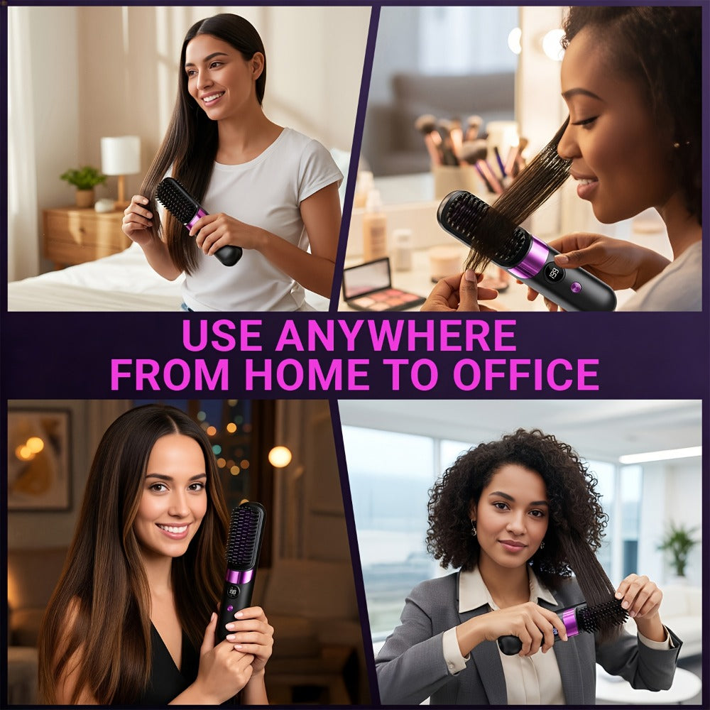 Ionic Hair Straightener Brush USB-C Rechargeable 3-in-1 Straightener Curler Styler — Adjustable Temperature, Anti-Scald Bristles, Frizz Control & Shine Boost, Salon Results at Home for All Hair Types