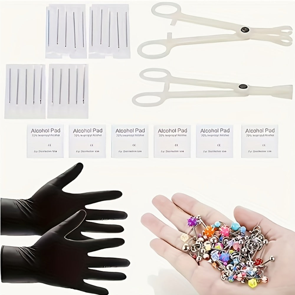 Piercing Kit Professional Stainless Steel Body Piercing Set with Needles Clamps & Tools — Complete DIY Home Piercing Supplies for Ear Nose Navel Lip Tongue Cartilage Septum