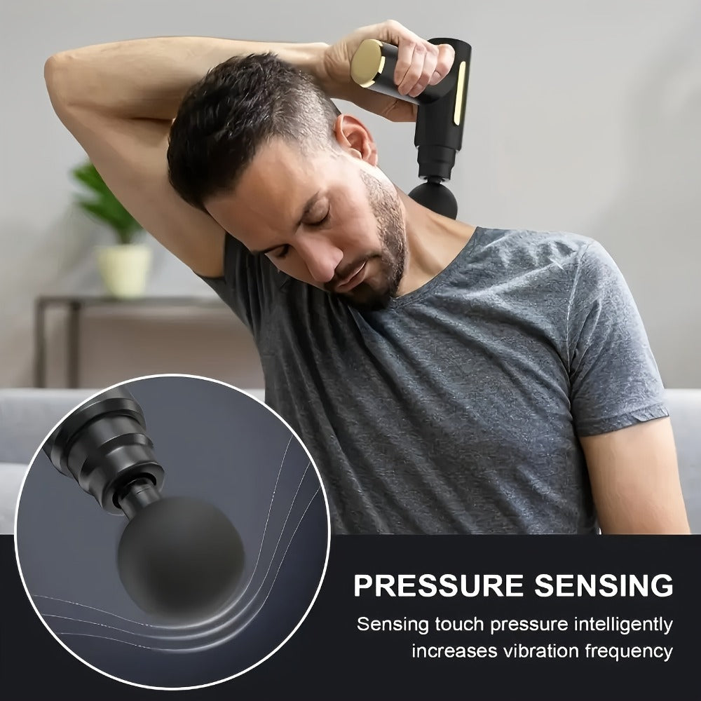 Compact Massage Gun with Digital Control Display, Multiple Pictured Heads and Four Color Options