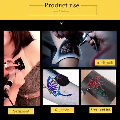 Nine-Sheet Reusable Tattoo Stencil Set with Long Floral and Henna-Style Pattern Cards in HN1 or HN2