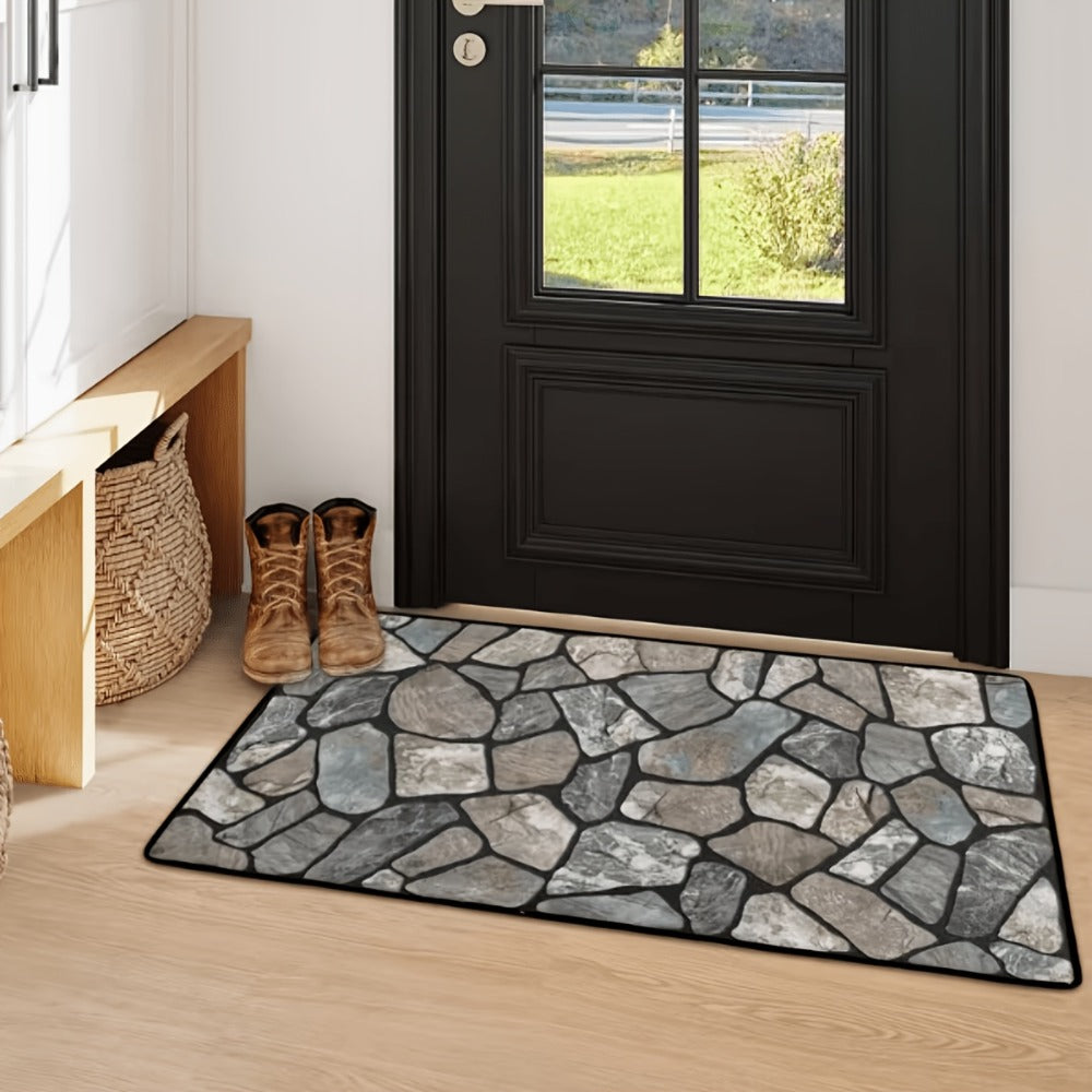 Area Rug Stone Texture Print with Four Machine-Washable Sizes for Living Room, Terrace or Camping