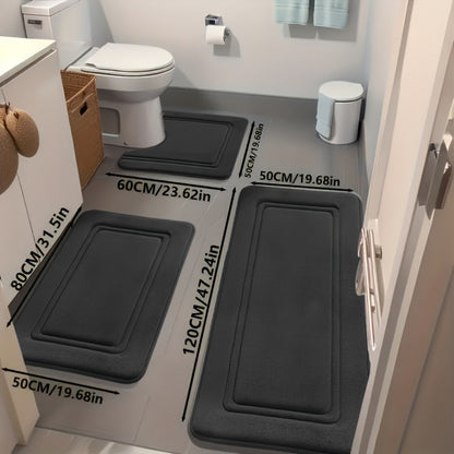 Bath Mat Set 3 Piece - Non-Slip Bathroom Rugs Super Absorbent Shower Mat, Thick Soft Bath Tub Floor Mat for Bathtub Shower Bathroom Heavy Foot Traffic, Modern Bathroom Decor Black Grey Beige Navy